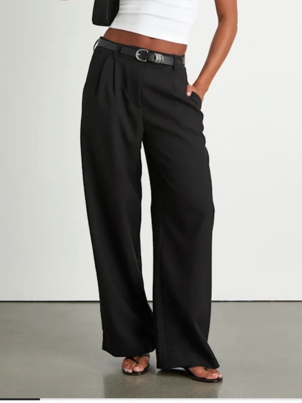 Lulu's Black High-Waist Trousers with Elastic Waist